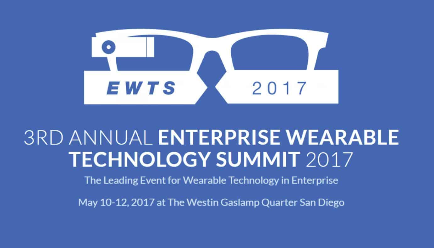 Logo and event details for the 3rd Annual Enterprise Wearable Technology Summit 2017 taking place on May 10-12, 2017 at The Westin Gaslamp Quarter San Diego.