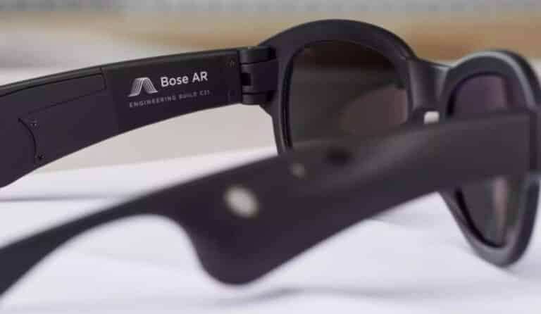 Black augmented reality (AR) glasses with the Bose AR logo