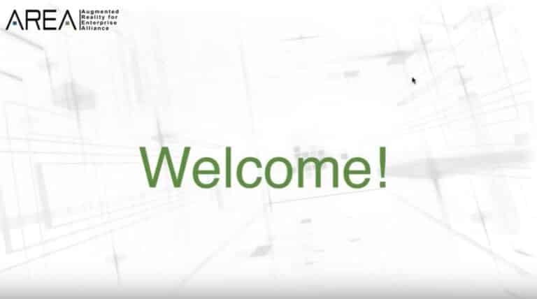 Welcome text on white background with AREA logo