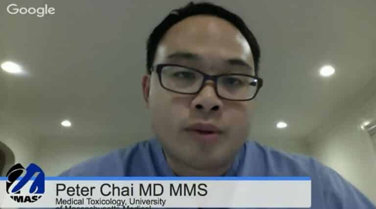 Man wearing glasses and blue shirt, with caption identifying him as Peter Chai MD MMS, Medical Toxicology, University