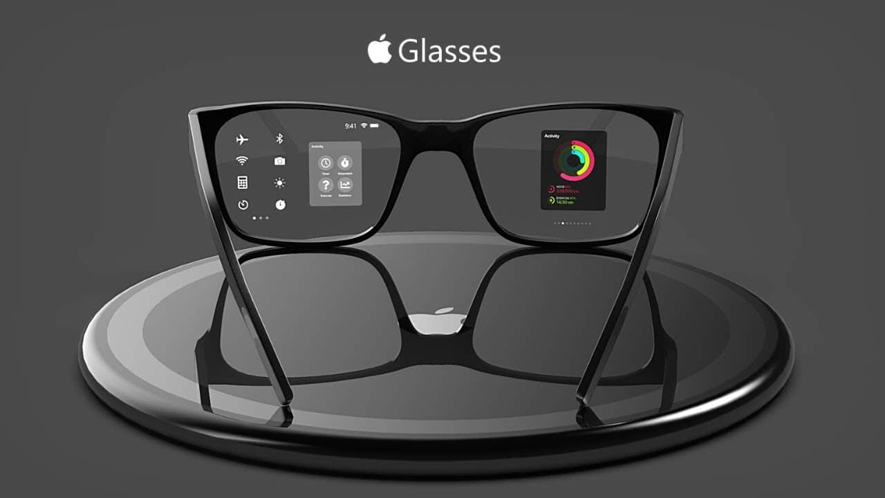 Black glasses with digital interface displaying options and activity data