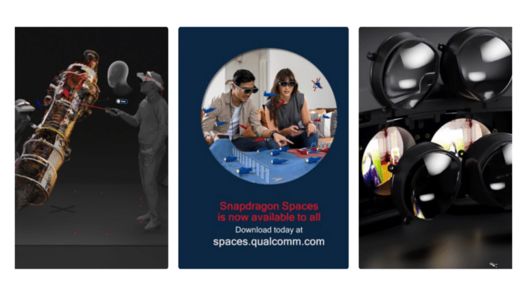 Virtual reality headsets and gaming controllers featured in Snapdragon Spaces ad