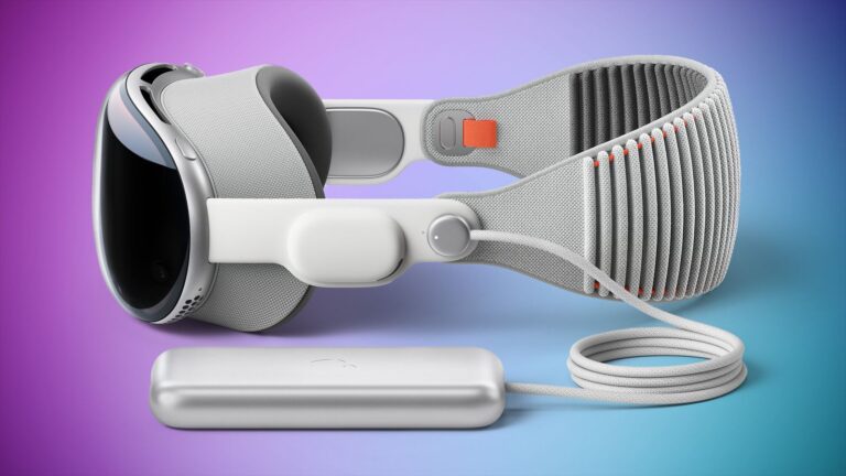 Virtual reality headset and accessories on a colorful gradient background