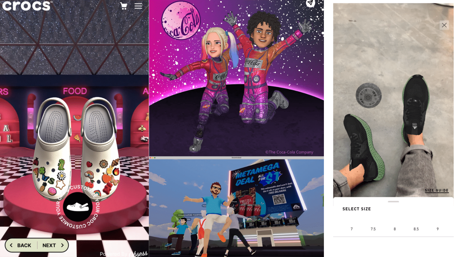 Colorful Crocs shoes with various fruit and floral designs, showcasing customization options