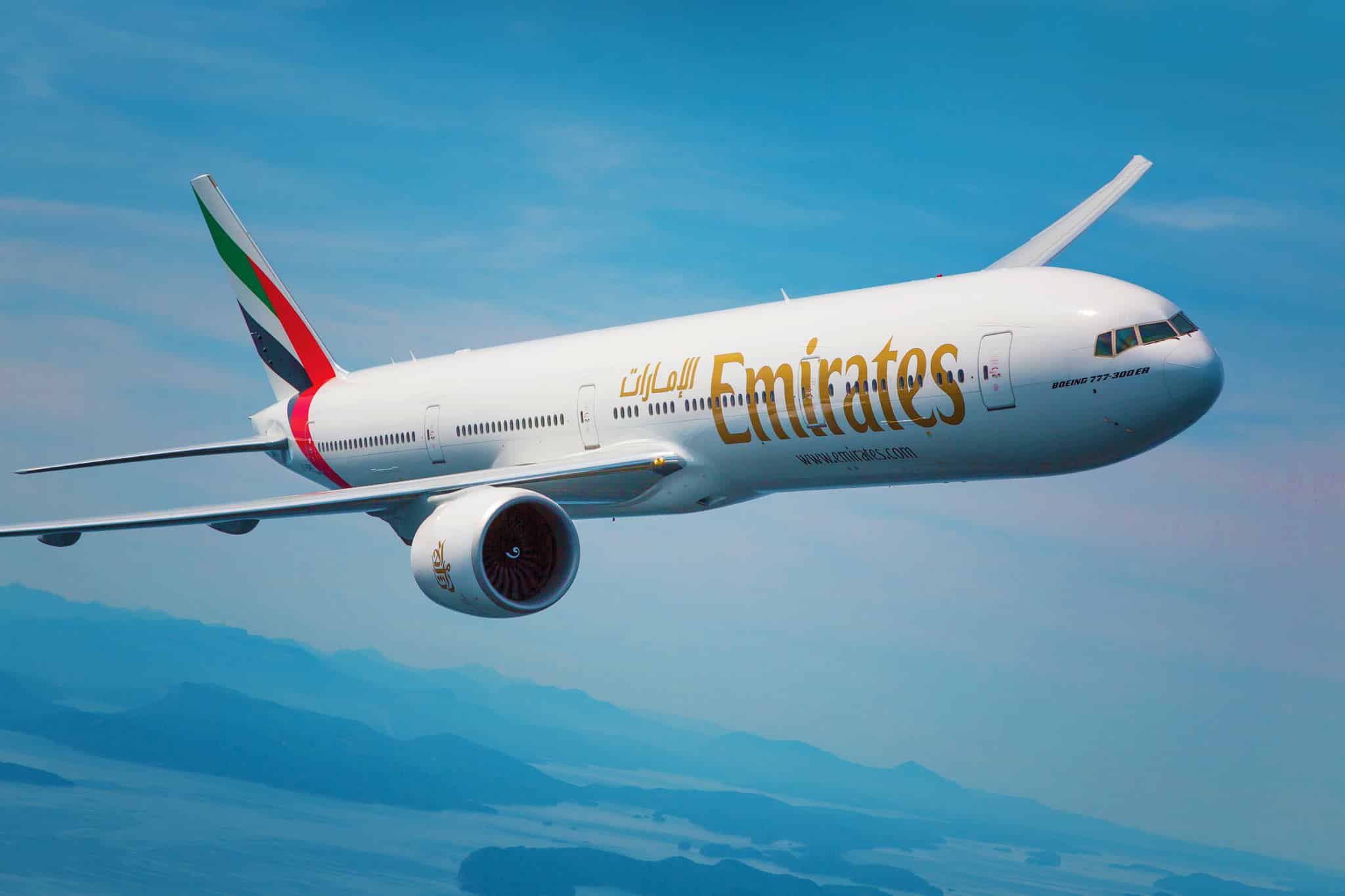 Emirates Boeing 777-300ER aircraft soaring in the sky